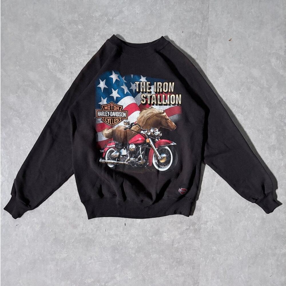 90s Vintage Harley Davidson Iron Stallion Black Crewneck -M